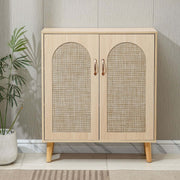 Arched Rattan Shoe Cabinet with 2 Doors, stylish storage solution for an elegant entryway.
