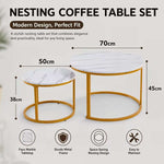 Dimensions of nesting coffee tables: 70cm by 45cm and 50cm by 38cm