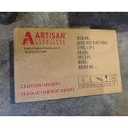 Modern LED Pedestal packaging from Artisan Furniture Warehouse, labeled as fragile and heavy.