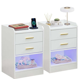 Modern LED Pedestal with Open Shelf - Set of 2 showcasing stylish design and built-in USB LED lights.
