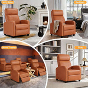 Adjustable manual recliner chair displayed in living room, bedroom, home theater, and study settings.