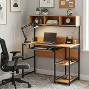 Compact Computer Desk with 6 Open Shelves