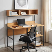 Compact Computer Desk with 6 Open Shelves