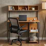 Compact Computer Desk with 6 Open Shelves