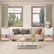 Modern LED Pedestal set of 2 in a stylish living room with a sofa and coffee table, enhancing overall decor.