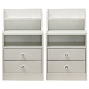 White Bedside Table with Drawers (Set of 2) featuring modern design and practical storage for bedroom organization.