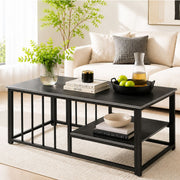 Black Coffee Table with Open Shelf and Metal Frame