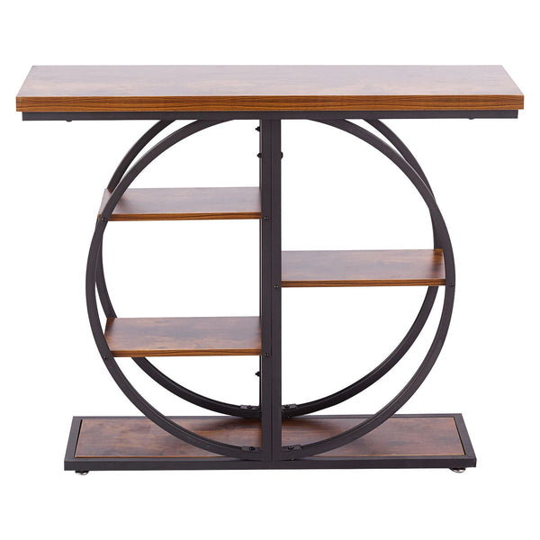 5-Tier Industrial Console Table with Round Metal Frame