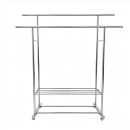 Double Rail Clothes Rack with Shoe Shelf – Stainless Steel