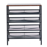 5-Tier Industrial Shoe Rack with Rustic Wood Top