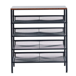 5-Tier Industrial Shoe Rack with Rustic Wood Top
