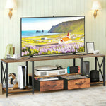 160cm rustic TV unit with fabric drawers and open media storage