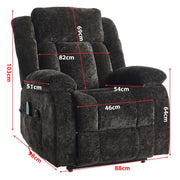 Massage recliner with electric lift assist, remote control and side pocket