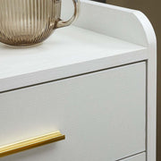 Modern LED Pedestal with open shelf detail showing elegant wood-grain finish and stylish glass pitcher.