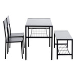 4-piece dining table set with bench featuring storage racks, perfect for compact living spaces.