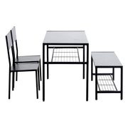 4-piece dining table set with bench featuring storage racks, perfect for compact living spaces.