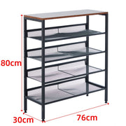 5-Tier Industrial Shoe Rack with Rustic Wood Top