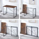 Four-step setup guide showing the folding metal frame and desktop of the Burningwood computer desk
