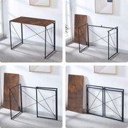Four-step setup guide showing the folding metal frame and desktop of the Burningwood computer desk