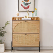 Rattan Flip-Top Shoe Cabinet with Adjustable Shelves