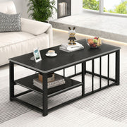 Black Coffee Table with Open Shelf and Metal Frame