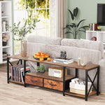 Wooden TV stand with drawers and open shelving for lounge furniture setup
