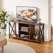 Industrial style media console table with MDF wood top and metal frame