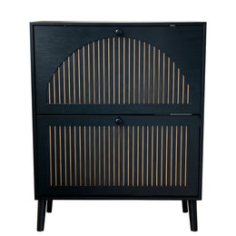 2-Door Flip Shoe Cabinet with Adjustable Shelves – Walnut