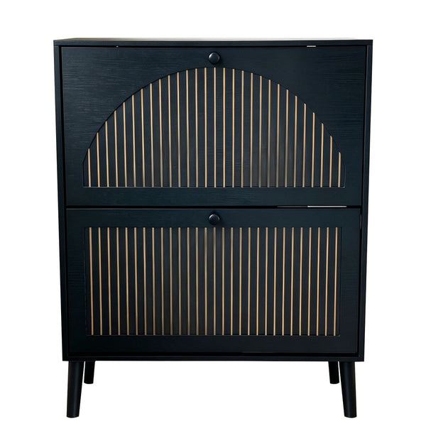 2-Door Flip Shoe Cabinet with Adjustable Shelves – Walnut
