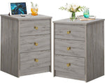 Modern 3-Drawer Nightstand with Gold Handles, set of 2, stylish storage solution for contemporary bedrooms.