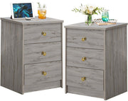 Modern 3-Drawer Nightstand with Gold Handles, set of 2, stylish storage solution for contemporary bedrooms.