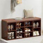 Cubby Shoe Storage Bench with Cushion, showcasing organized footwear and stylish design for home storage.