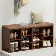 Cubby Shoe Storage Bench with Cushion, showcasing organized footwear and stylish design for home storage.