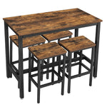 Bar Table and Stools Set featuring rustic industrial design with wooden tabletop and sturdy black metal frame.