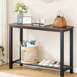 Console Table 2 Tier Rustic Entryway with wooden top, black metal frame, and stylish decor.