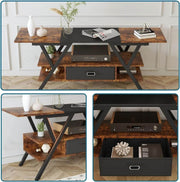 TV-18 media console with MDF top, metal Y-frame legs and storage compartments
