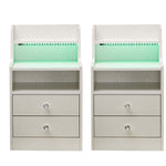 Modern LED Bedside Table set of 2 with drawers and ambient lighting.