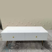 120cm White Gloss Coffee Table with 4 Drawers