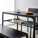 4-piece dining table set with bench featuring storage under the table and bench, perfect for small spaces.