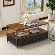 110cm coffee table with open shelf and two fabric drawers
