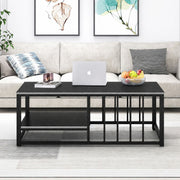 Black Coffee Table with Open Shelf and Metal Frame