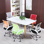 Colourful BX002 ergonomic mesh office chairs around a modern meeting table