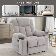 Manual Recliner Chair Corduroy Lounge Armchair with Cup Holders
