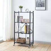 mobile metal storage trolley with four tiers and swivel caster wheels