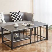 Black Coffee Table with Open Shelf and Metal Frame