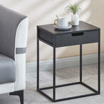 black steel frame nightstand with drawer and minimalist bedside design