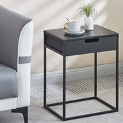 black steel frame nightstand with drawer and minimalist bedside design
