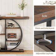 5-Tier Industrial Console Table with Round Metal Frame
