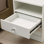 Close-up view of an open drawer on a Modern LED Bedside Table, showcasing elegant design and storage space.
