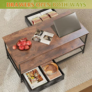 110 x 50 x 45cm coffee table with two fabric drawers